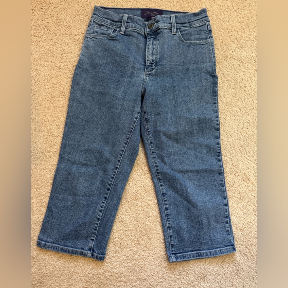NYDJ Jeans Womens 10P Petite Blue Capri Cropped Embroidered Pockets Denim